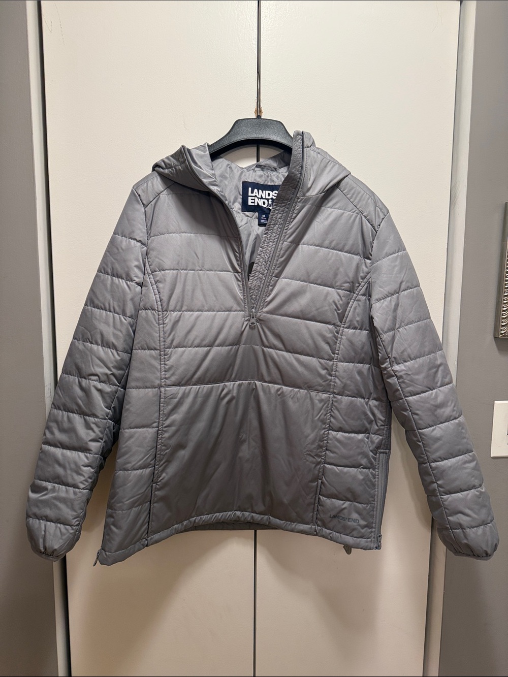 Lands' End Light Gray Quilted Half-Zip Hoodie
